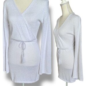 NWT LA Class White Wrap Slubbed Knit Dress Swimsuit Coverup Sz S/M